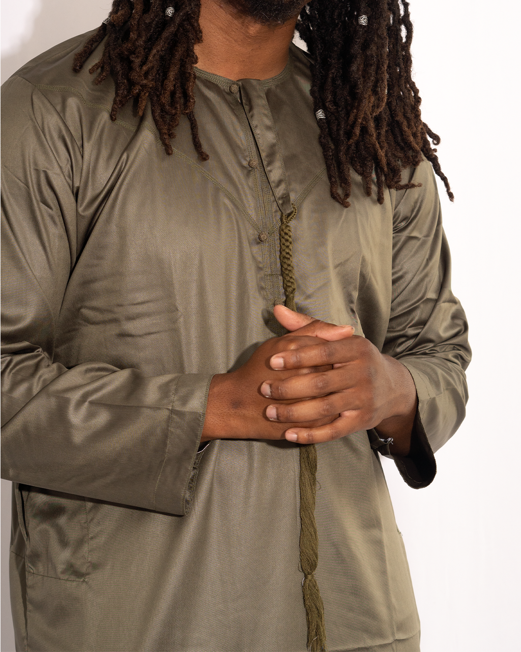 Modest Forever Olive Green Thobe — heavyweight modest thobe (view 2)