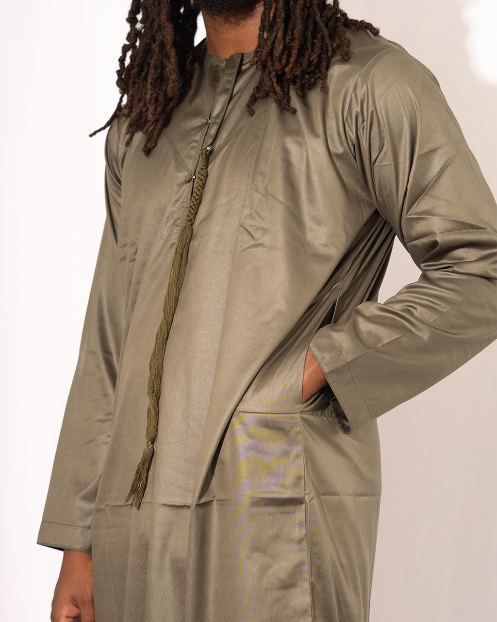 Modest Forever Olive Green Thobe — heavyweight modest thobe (view 3)