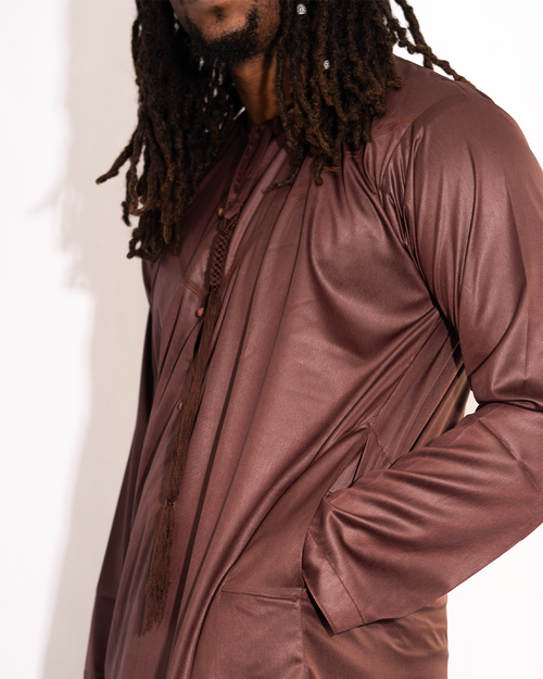 Modest Forever Clay Brown Thobe — heavyweight modest thobe (view 2)