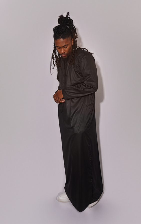 Modest Forever Midnight Black Emirati Thobe — heavyweight modest thobe (view 3)