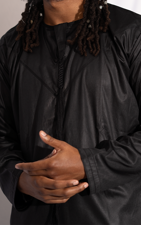 Modest Forever Midnight Black Emirati Thobe — heavyweight modest thobe (view 2)