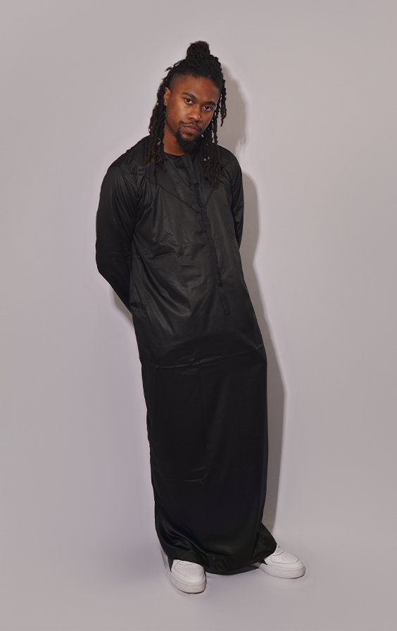 Modest Forever Midnight Black Emirati Thobe — heavyweight modest thobe (view 1)