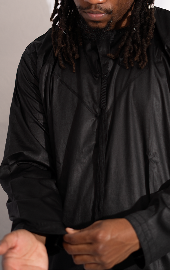Modest Forever Midnight Black Emirati Thobe — heavyweight modest thobe (view 4)