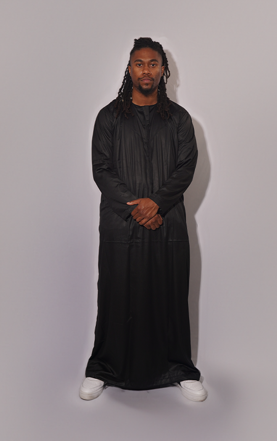 Modest Forever Midnight Black Emirati Thobe — heavyweight modest thobe (view 6)